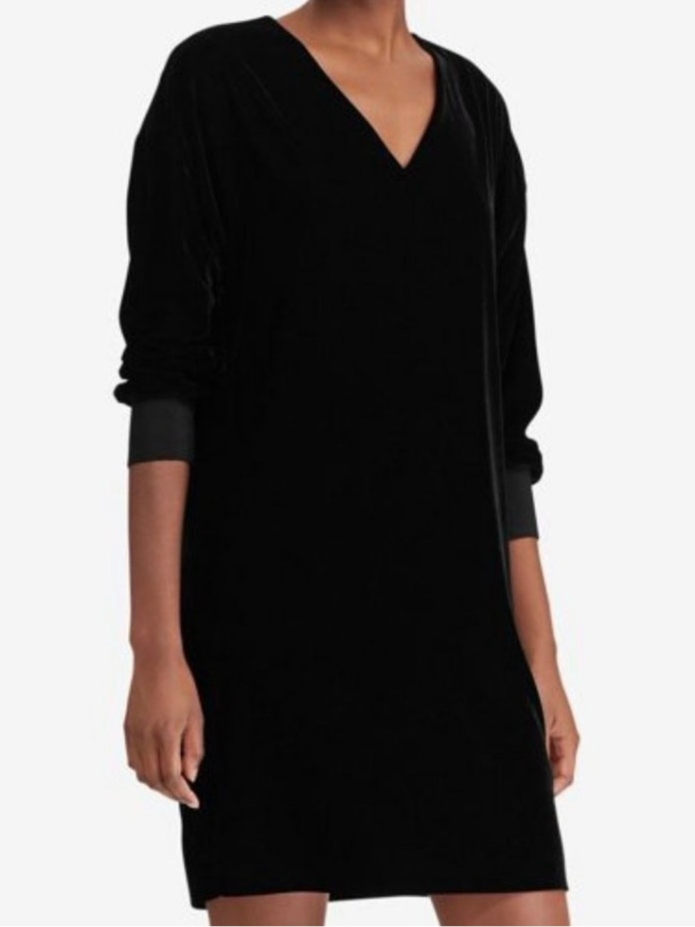 Lauren Ralph Lauren Black Velvet Sheath Dress V-Neck 3/4 Cuff Sleeve Size 8